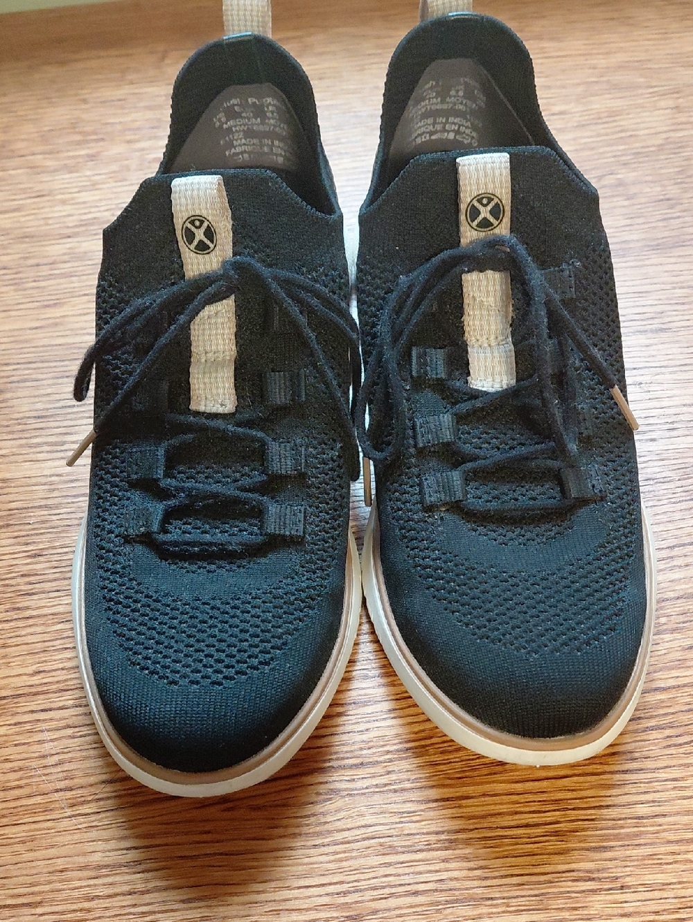 Hush Puppies Black Knit Lace-Up Sneakers with White Pull Tabs